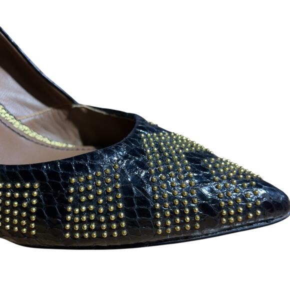 Donald J Pliner Black Pumps Snakeskin StuddedRetro Pointed Toe - Picture 6 of 10
